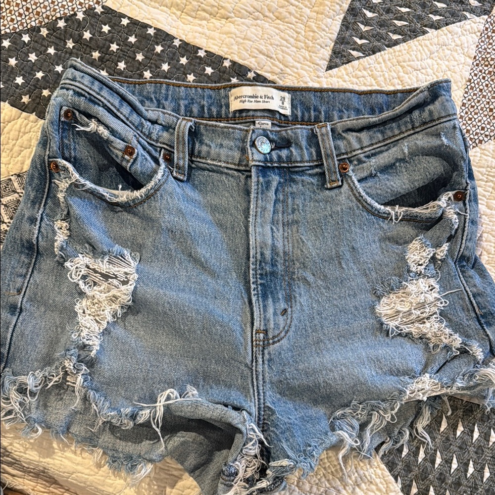 Abercrombie & Fitch Distressed Light Blue Denim Women's Shorts